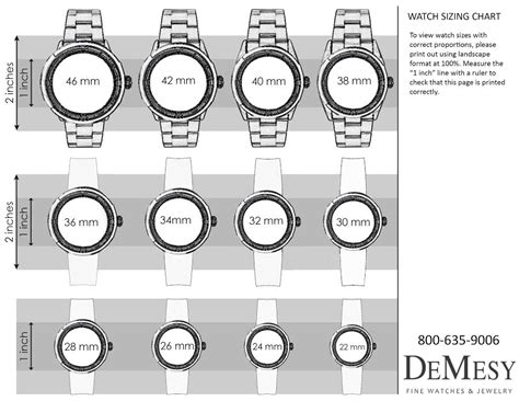 printable watch size chart